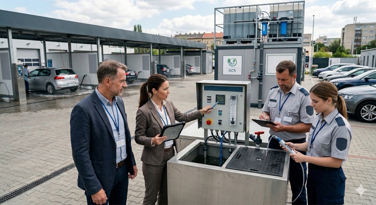 Környezetvédelmi és műszaki szakértői csapat ipari vízkezelő rendszer ellenőrzését végzi, támogatva a jogszabályi megfelelést, a fenntartható működést és a környezetvédelmi előírások betartását.